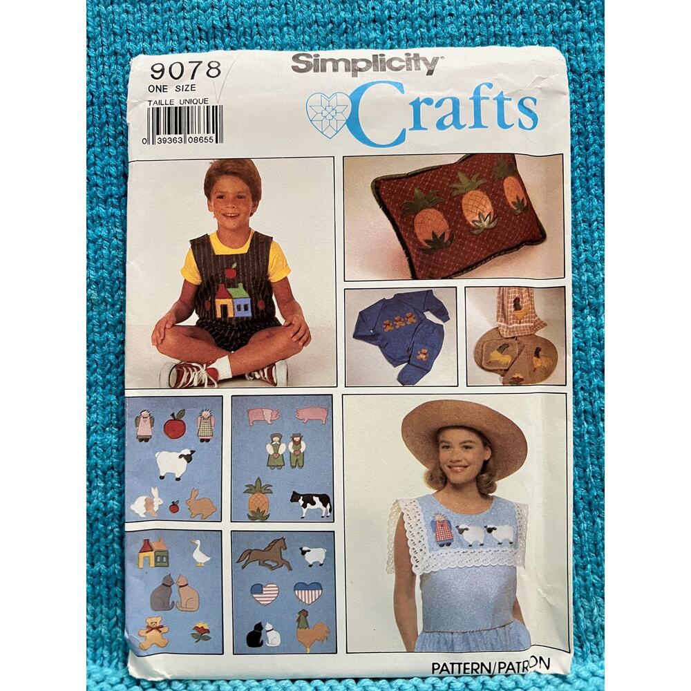Simplicity 9078 country applique pattern farm animals cat house pineapple